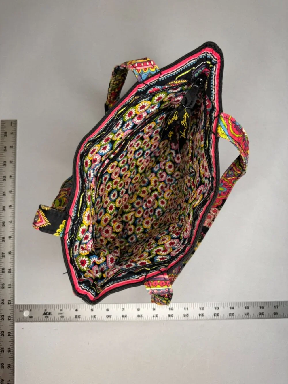 Vera Bradley Symphony in Hue Shoulder Bag Tote Black Multicolor Paisley Floral